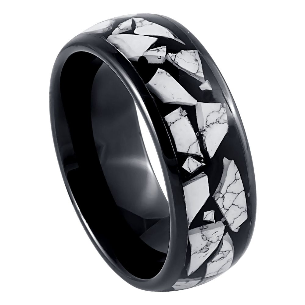 1019-8mm Black IP Plated White Turquoise Fragments Inlay