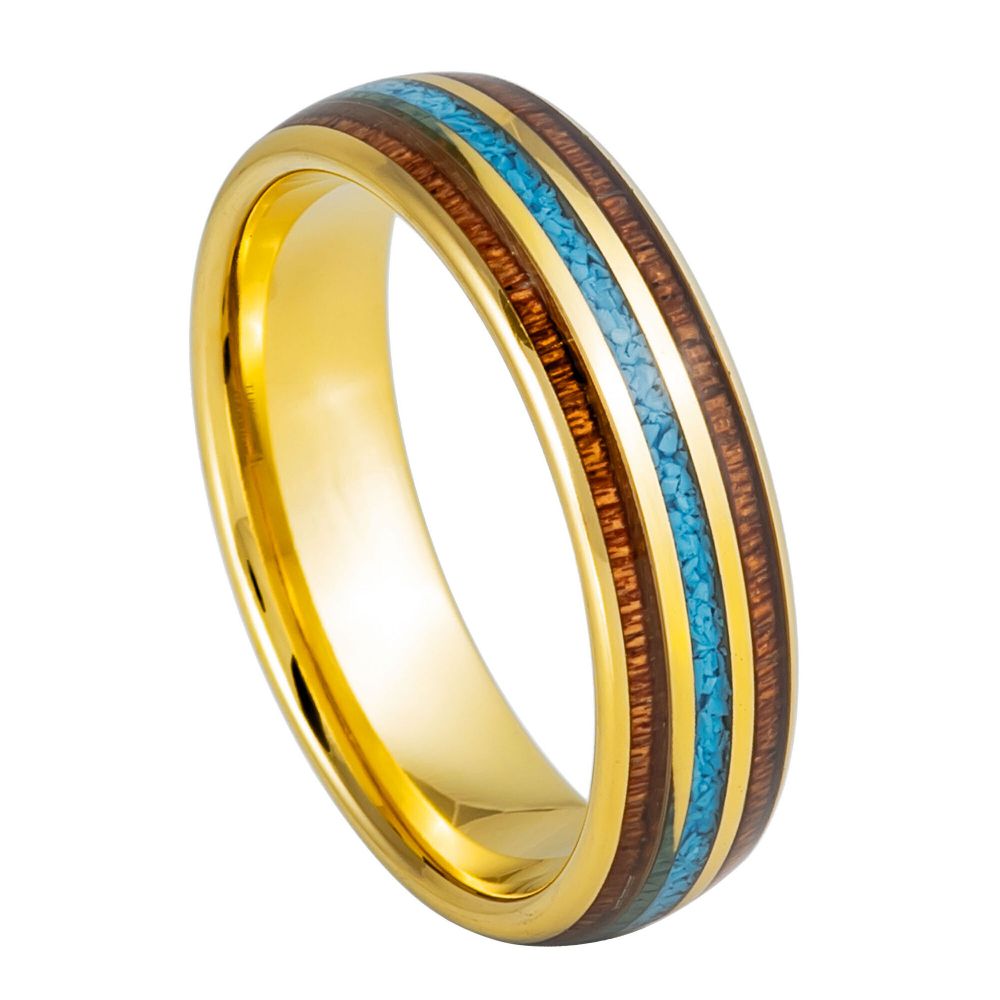 1029-6mm Yellow IP Plated with Rosewood & Crushed Turquoise Inlay