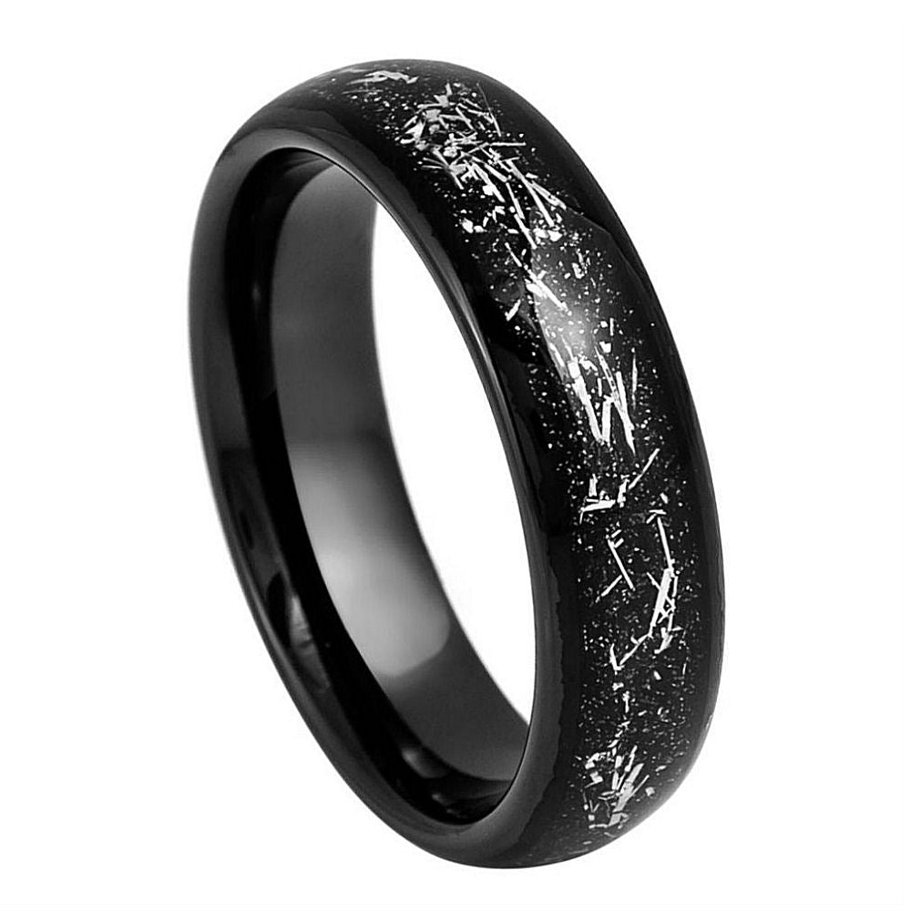 1036-6mm Black IP Plated with Imitation Black Meteorite Inlay