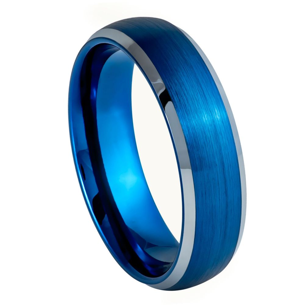 1038-6mm Blue IP Plated Domed Brushed Center Beveled Edge