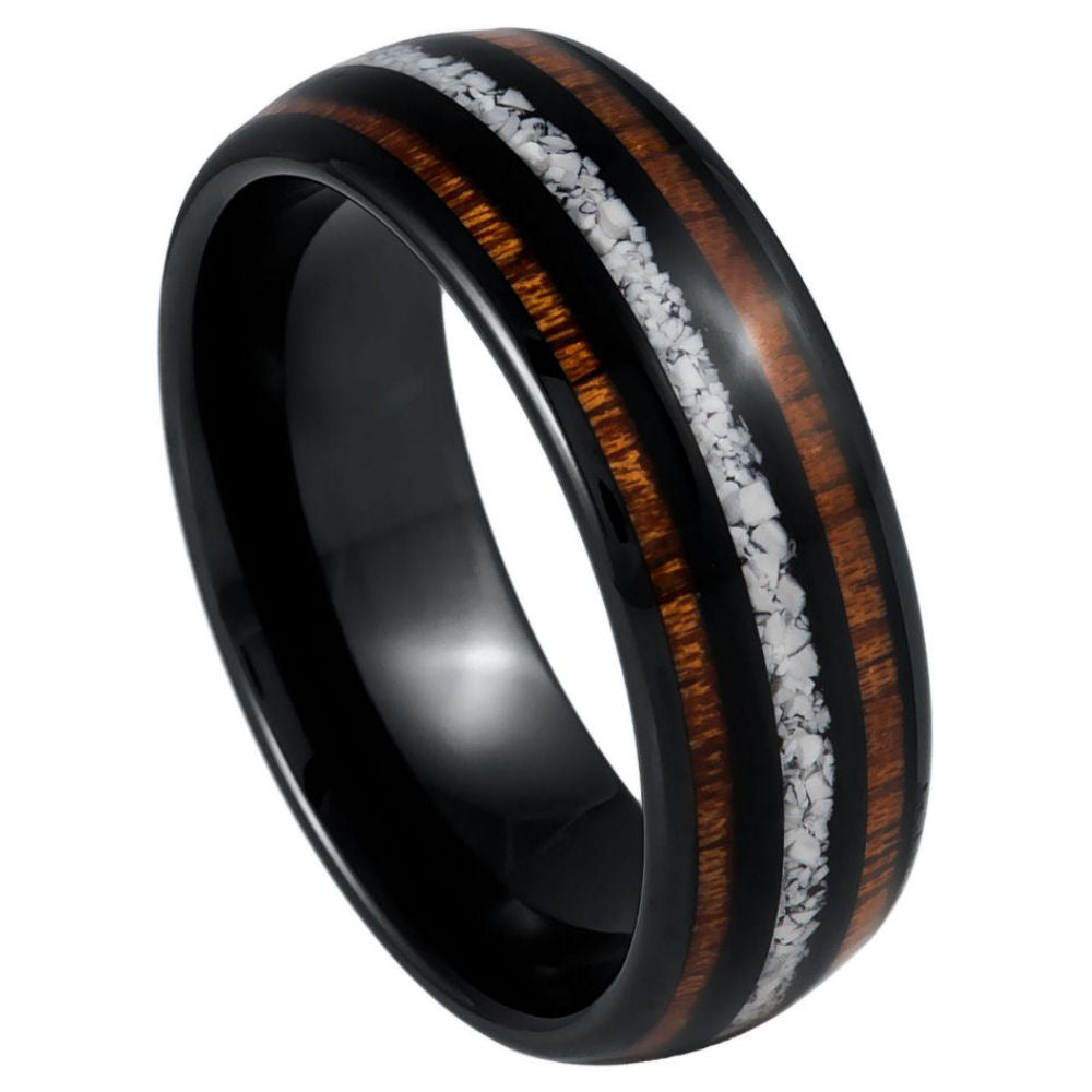 1047-8mm Black IP Plated Koa & Crushed White Turquoise Inlay