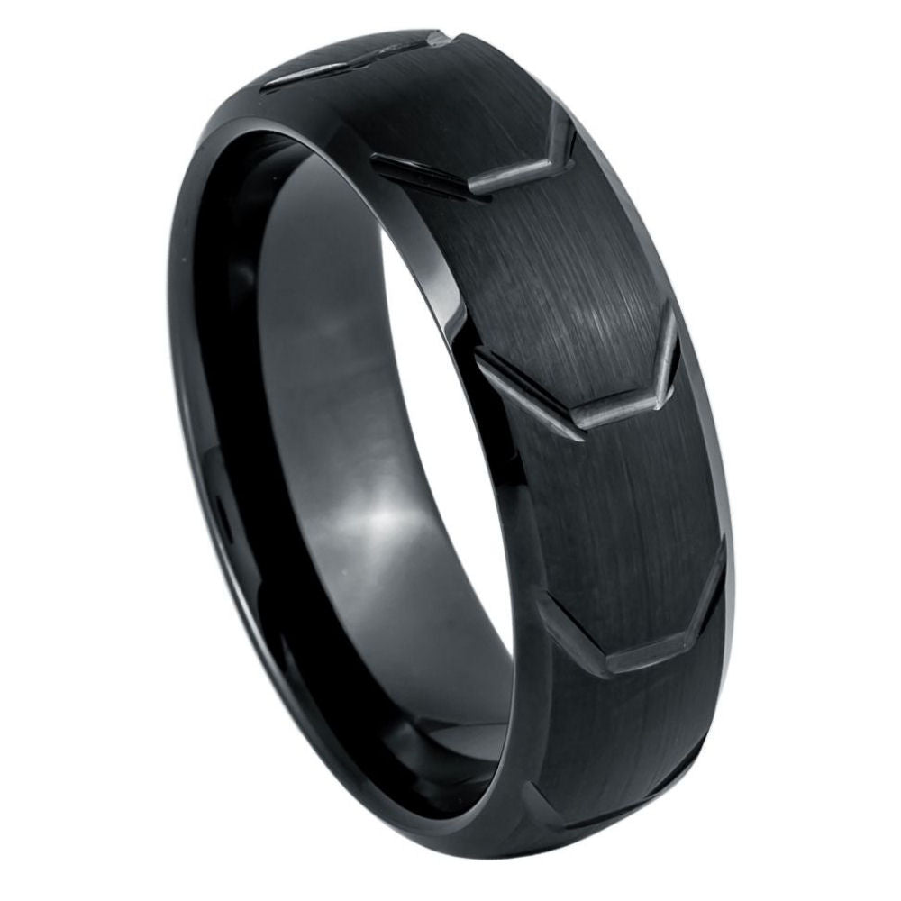 1054-8mm Black IP Plated Tire Thread Center Beveled Edge