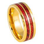 1059-8mm Yellow IP Plated Faceted Finish Red Glitter Inlay