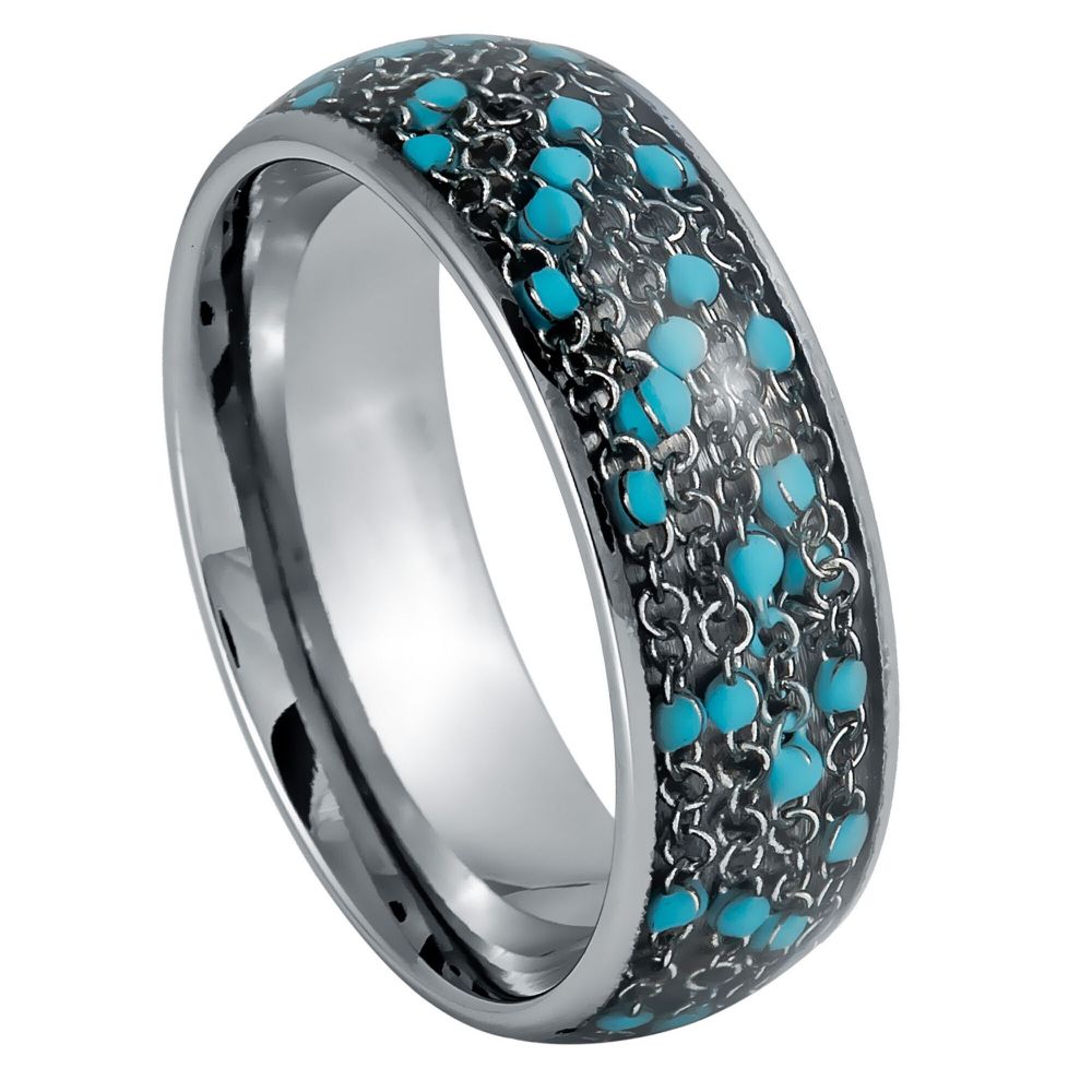 1061-8mm Dome Ring Cable Chain & Blue Bead Inlay