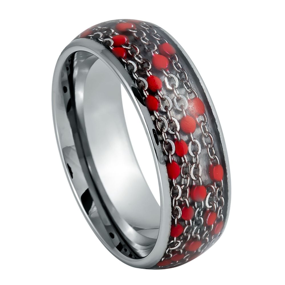 1063-8mm Dome Ring Cable Chain & Red Bead Inlay