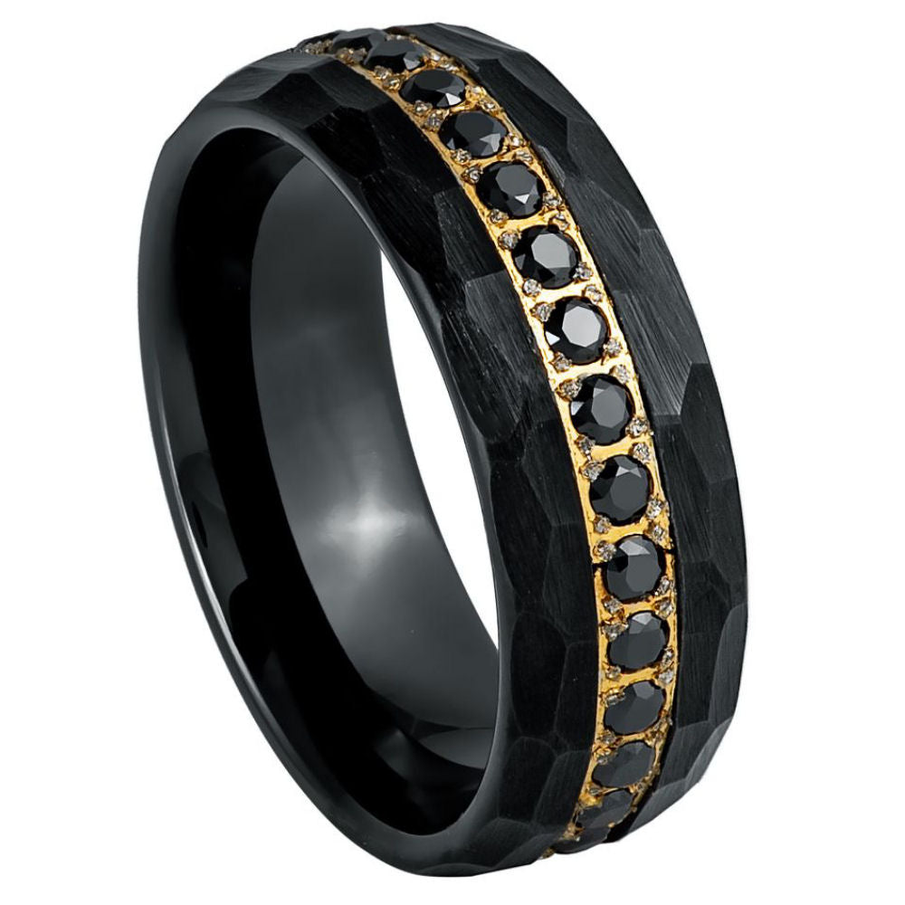 1080-8mm Black & Yellow Gold IP Plated Prong-Set Black CZ Eternity