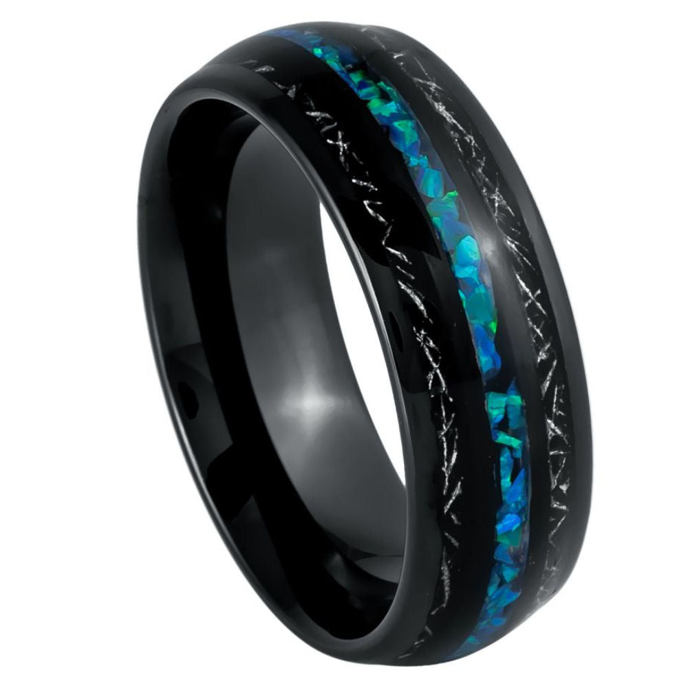 1093-8mm Dome Black IP Plated Titanum Scraps & Opal Inlay