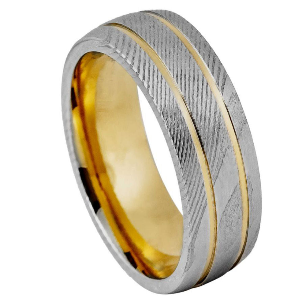 
1116-8mm Double Groove Damascus Yellow Gold Plated
