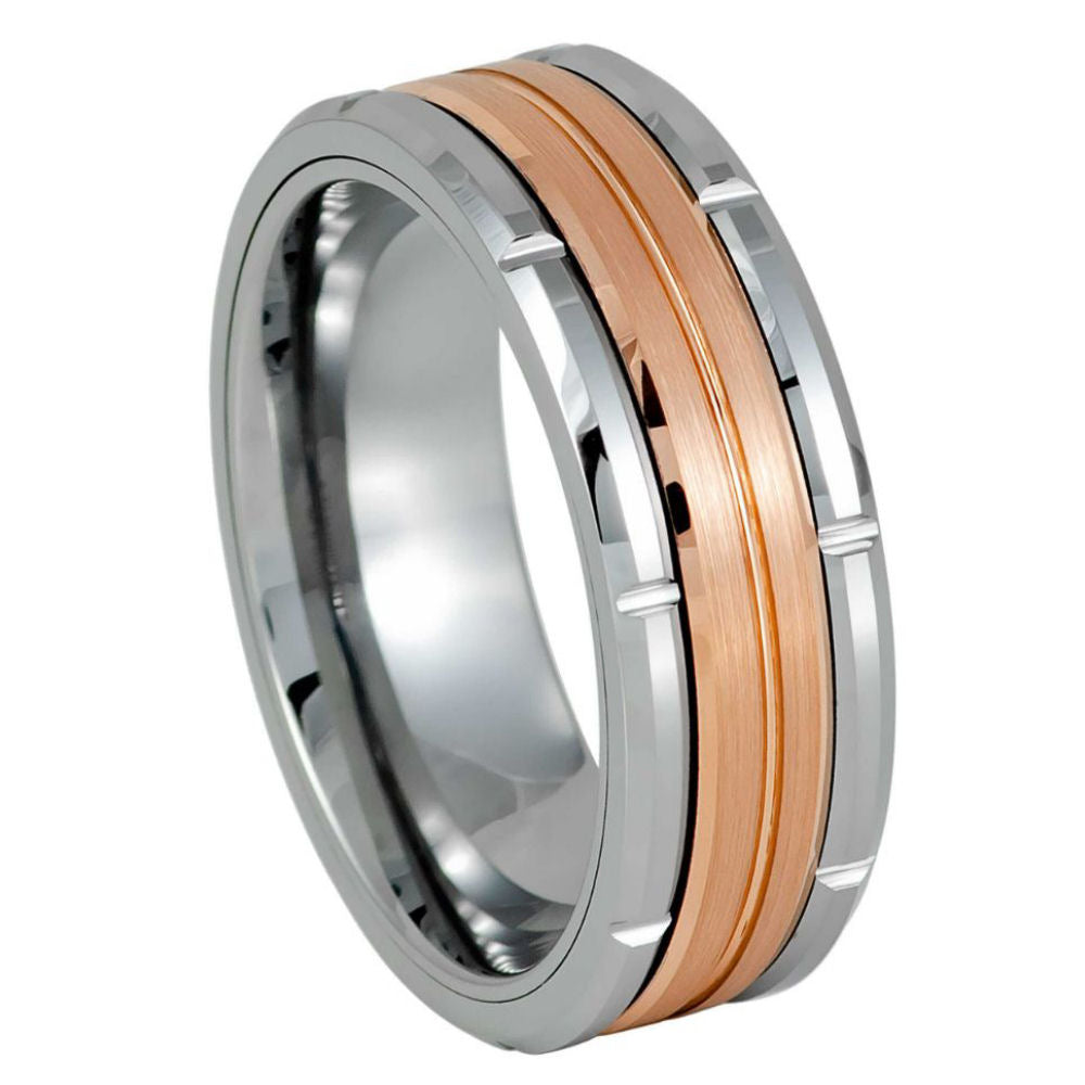 
1130-8mm Two tone Rose Gold IP Grooved Ring