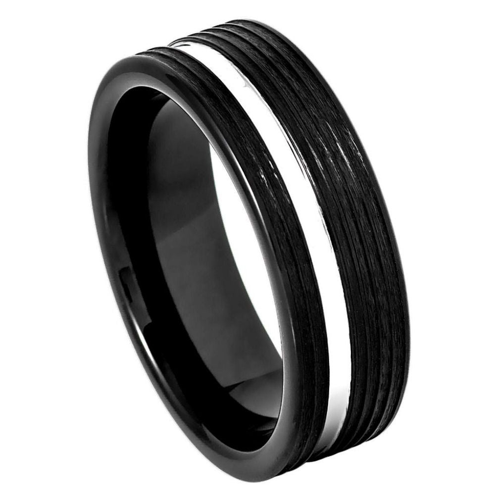 1132-8mm Black IP Plated Pipe-cut Grooved with Silver Centeraa