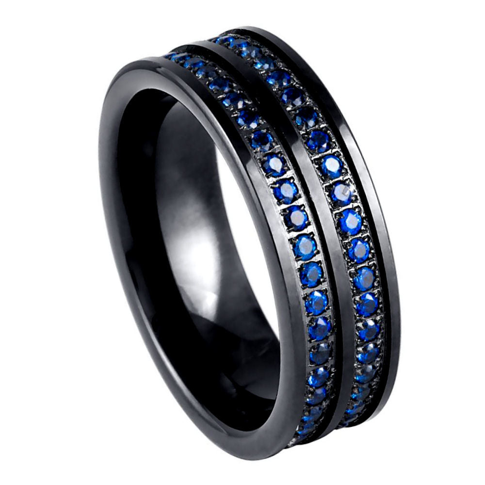 1161-8mm Black IP Plated with Double Row Blue CZ Eternity