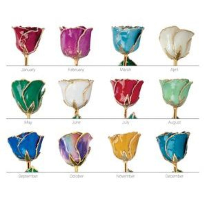 Lacquered Blue Zircon Colored Rose with Gold Trim