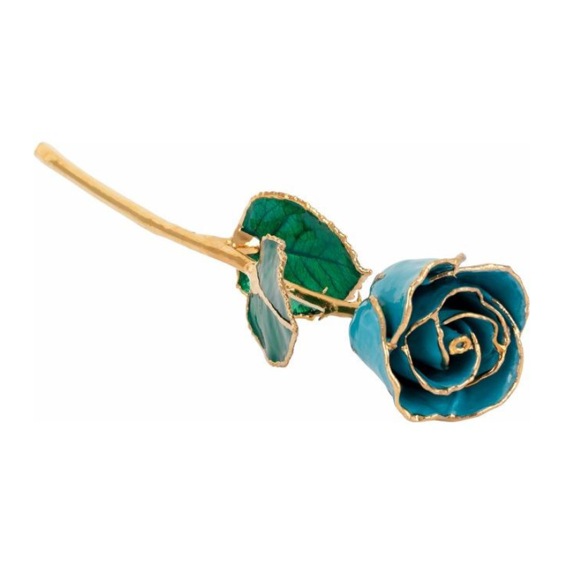 Lacquered Aquamarine Colored Rose with Gold Trim