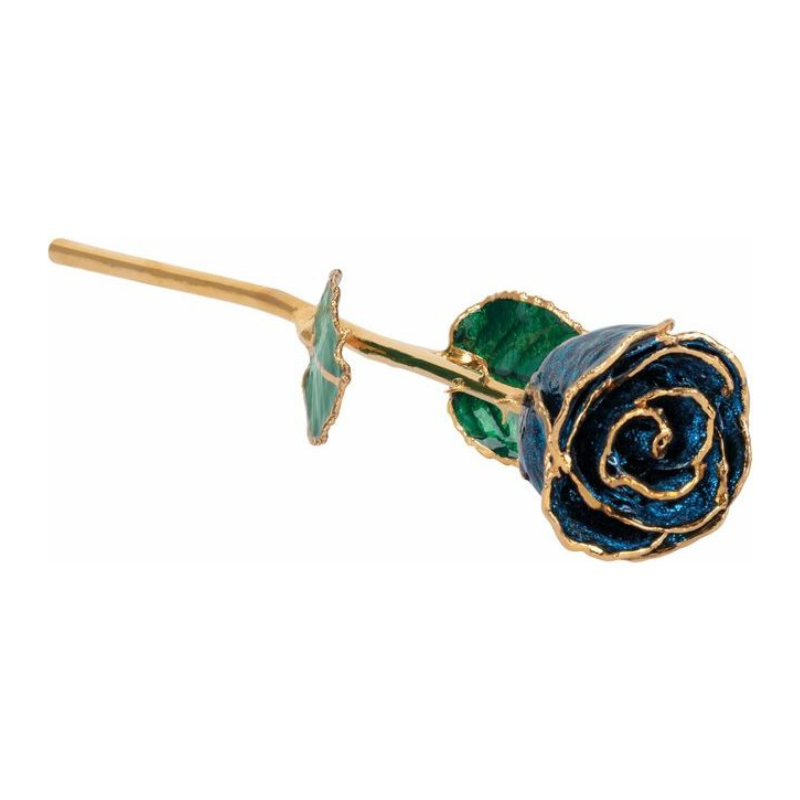 Lacquered Sparkle Blue Colored Rose with Gold Trim