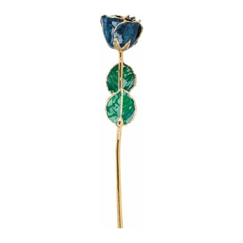 Lacquered Sparkle Blue Colored Rose with Gold Trim