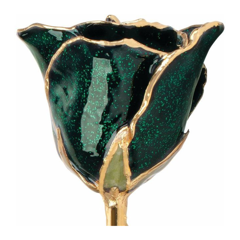 Lacquered Sparkle Emerald Colored Rose with Gold Trim