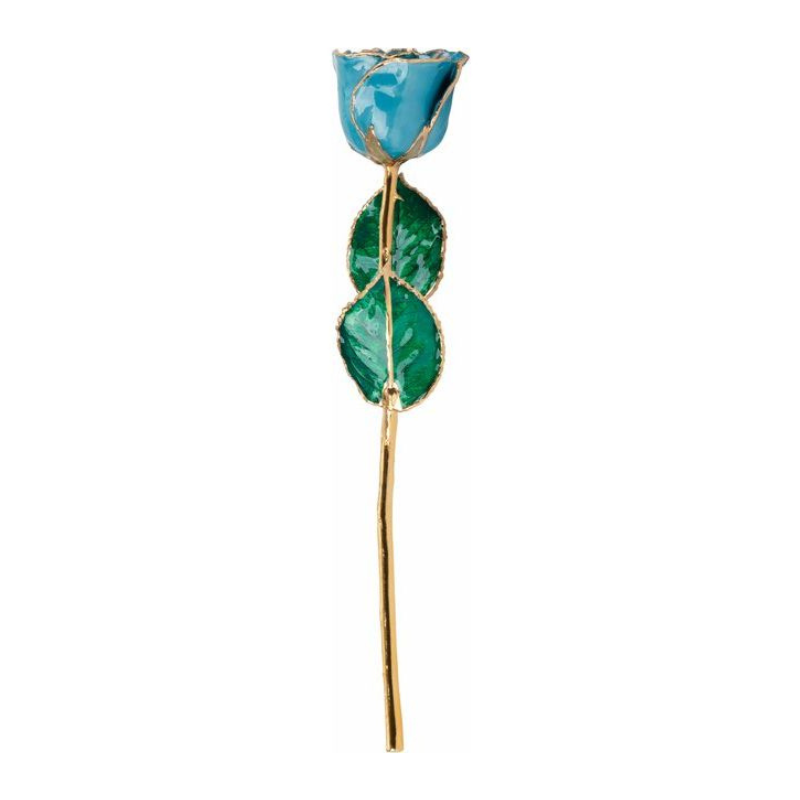 Lacquered Aquamarine Colored Rose with Gold Trim