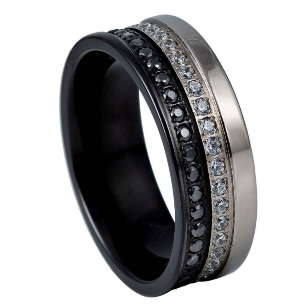 589-8mm Two-tone Plated Double Row Black & White CZ Etenrity