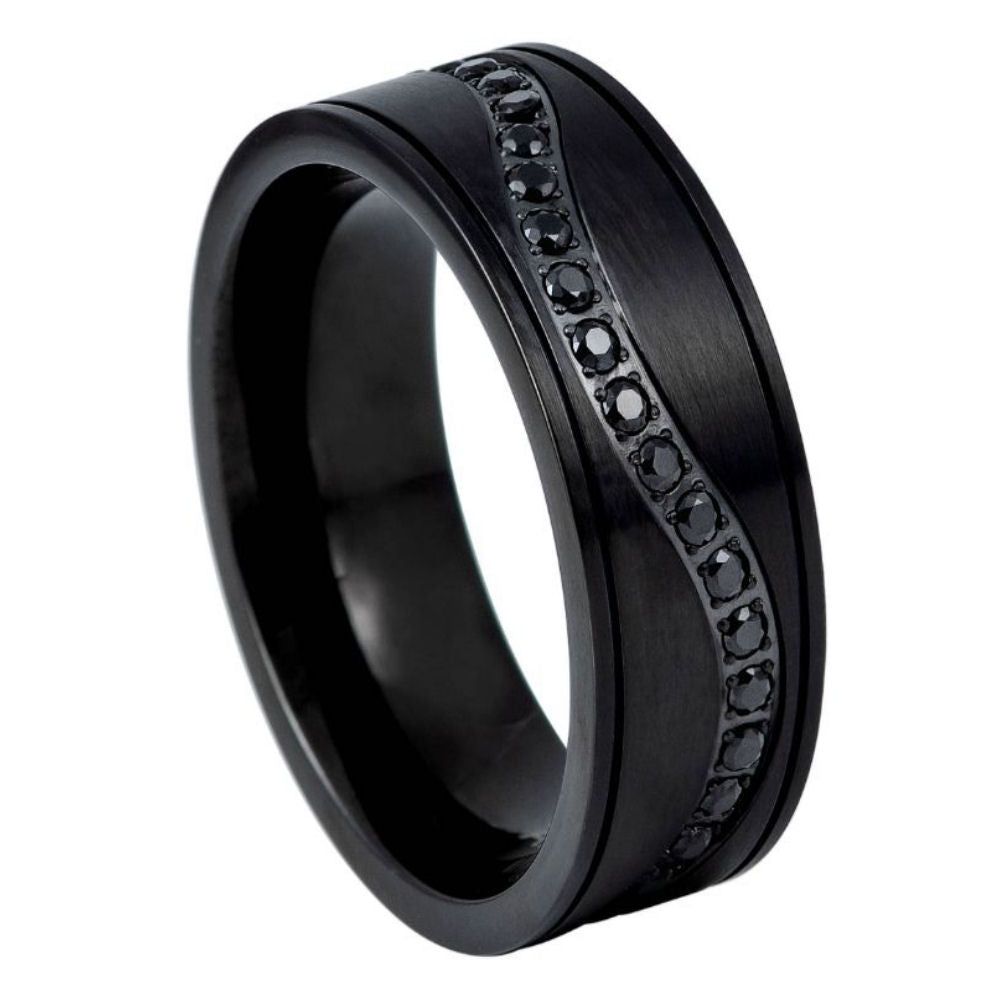 590-8mm Black IP Plated Single Winding Row Black CZ Eternity

