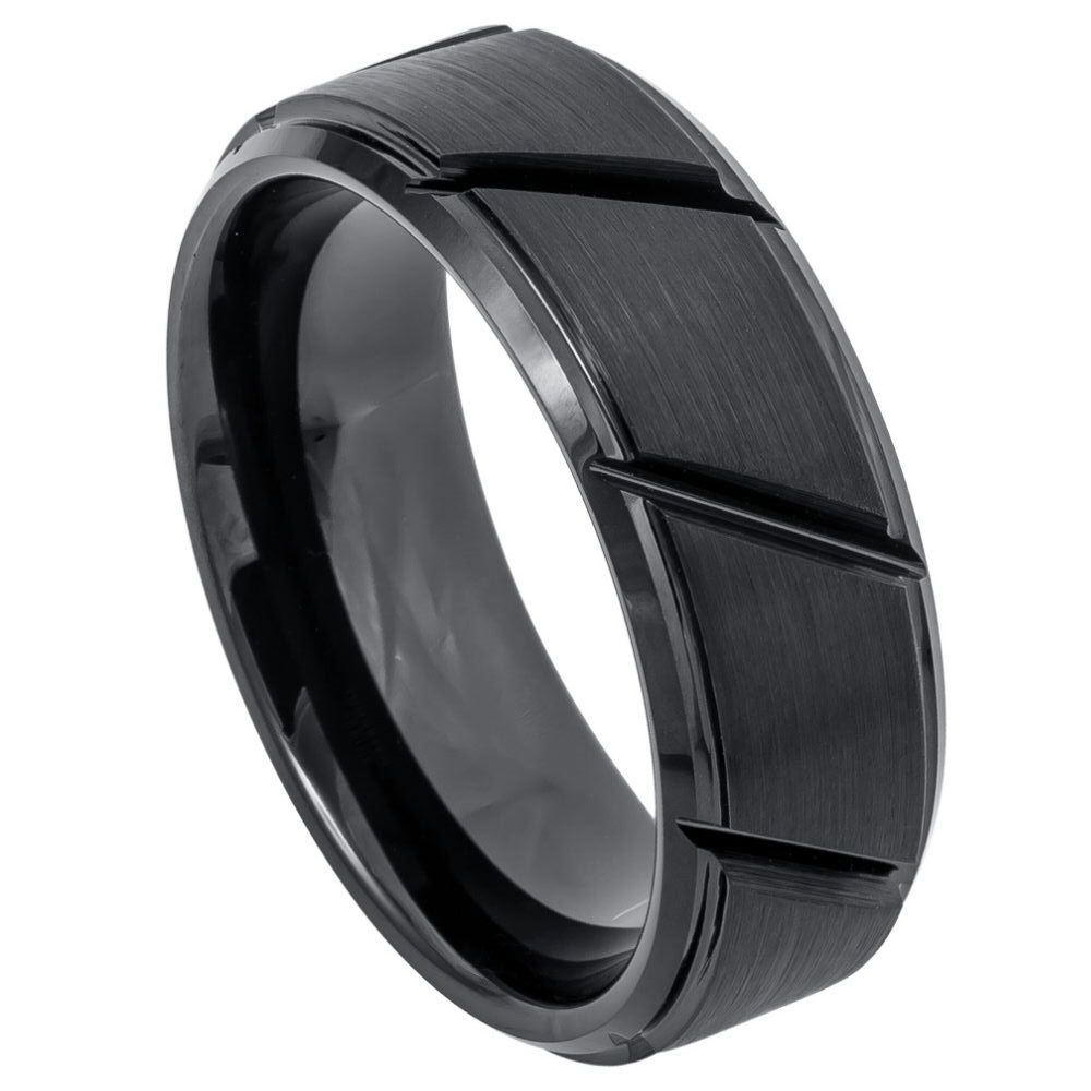 602-8mm Black IP Plated Multiple Diagonal Grooves Brushed Center