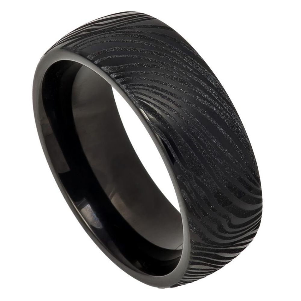 603-8mm Black IP Plated Semi-Dome Laser Carved Mokume Gane EFFECT