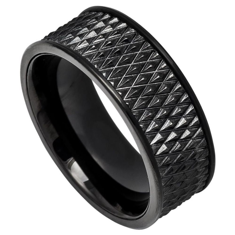608-9mm Black IP Plated Parallelogram Design Center with Straight Edges