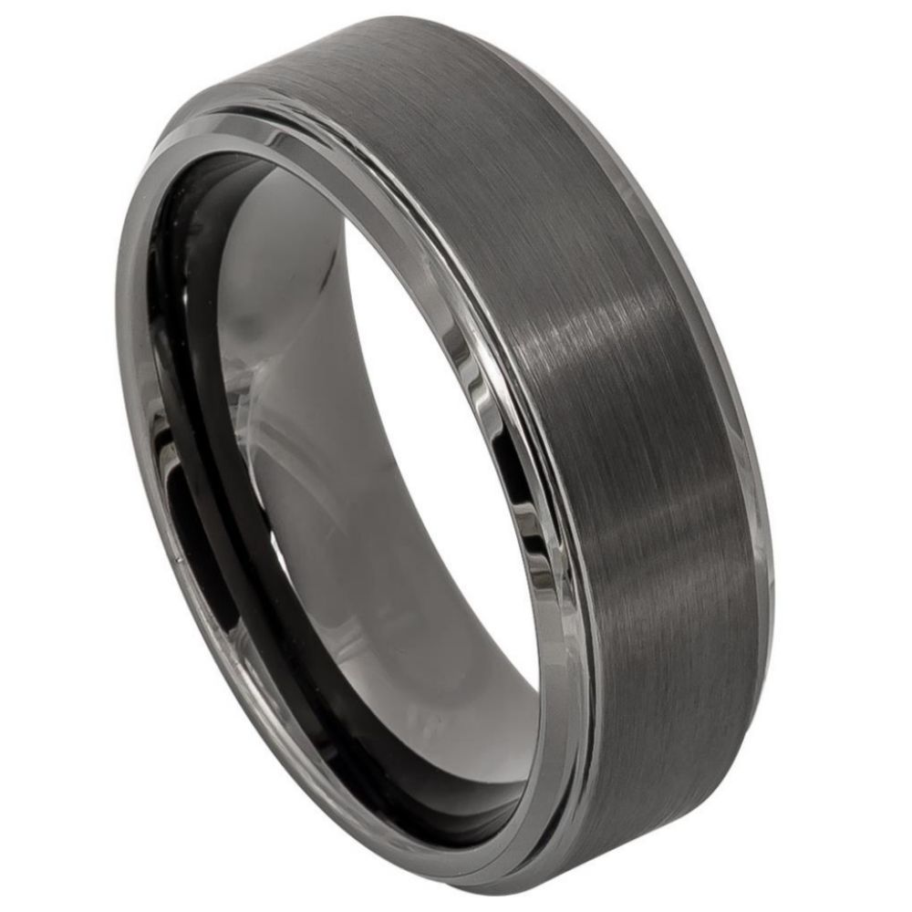 616-8mm Gun Metal IP Plated Brushed Center High Polish Stepped Edge 8mm