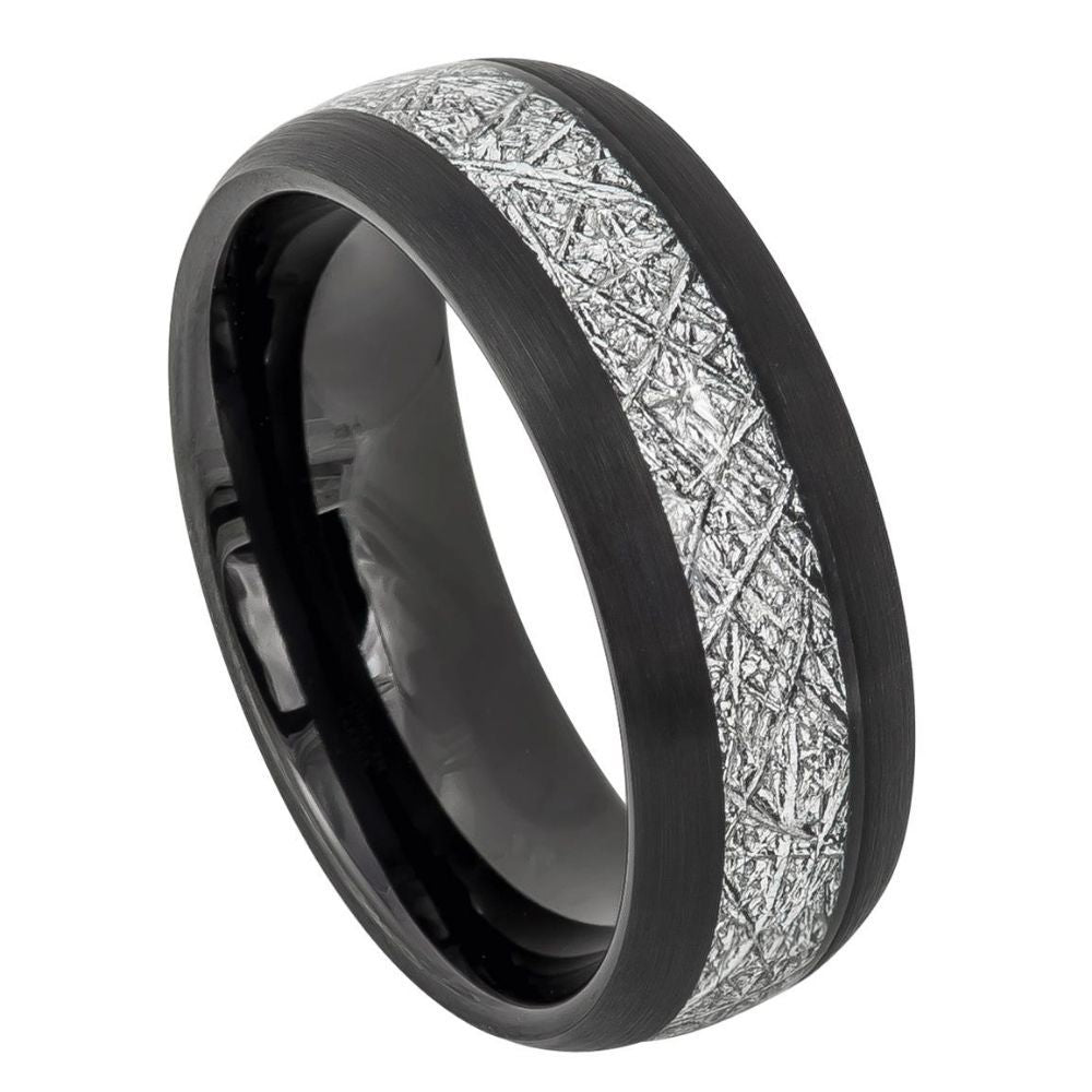 624-8mm Semi-Domed Black IP Plated with Imitation Meteorite Inlay