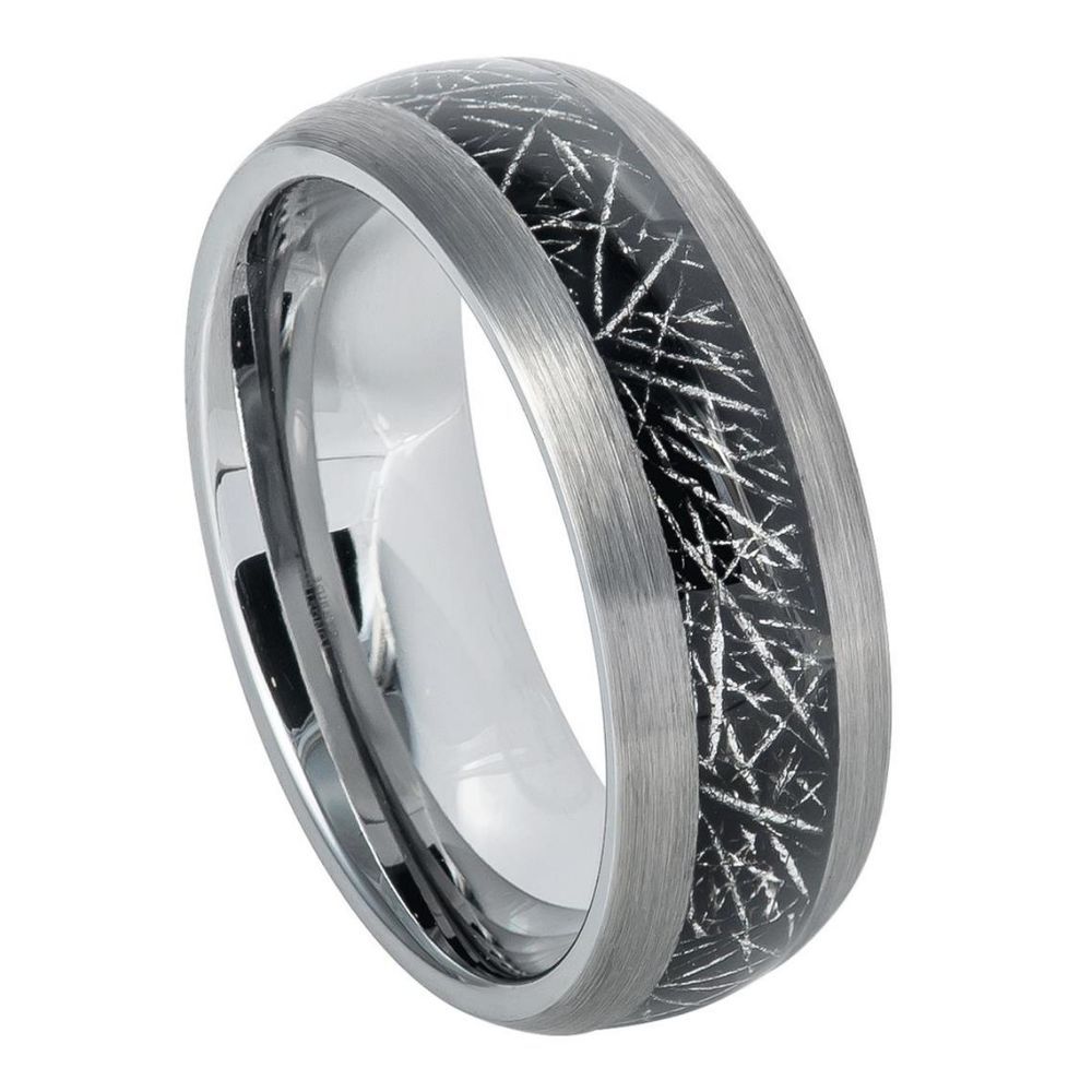 626-8mm Semi-Domed Ring with Imitation Meteorite Inlay
