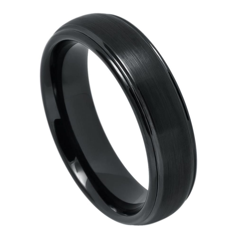 665-6mm Domed Black IP Plated Brushed Center High Polished Grooved Edge