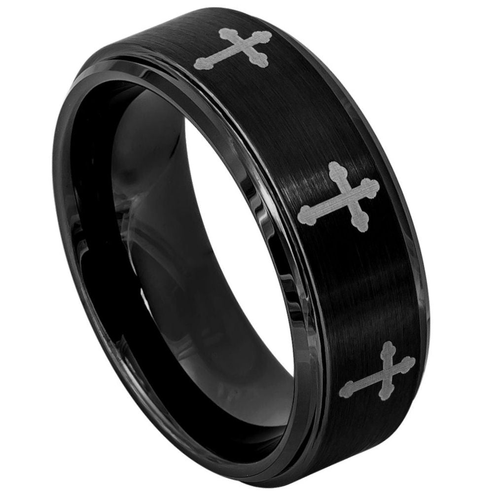 689-8mm Cross Laser Engraved Brushed Center