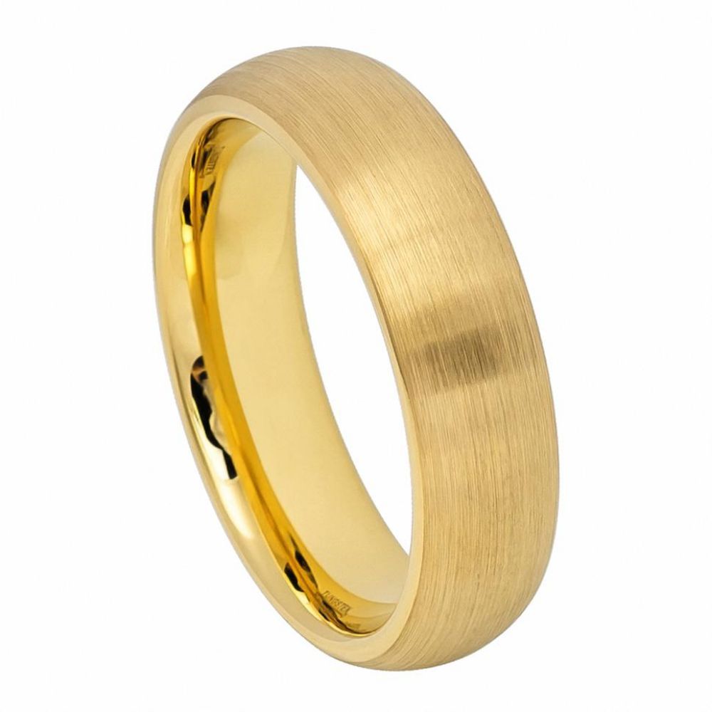 691-6mm Yellow Gold IP Plated Brushed Domed Classic Style