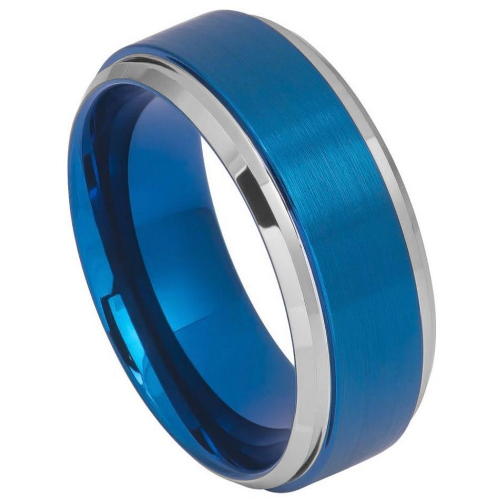 693-9mm Blue IP Brushed Center High Polish Stepped