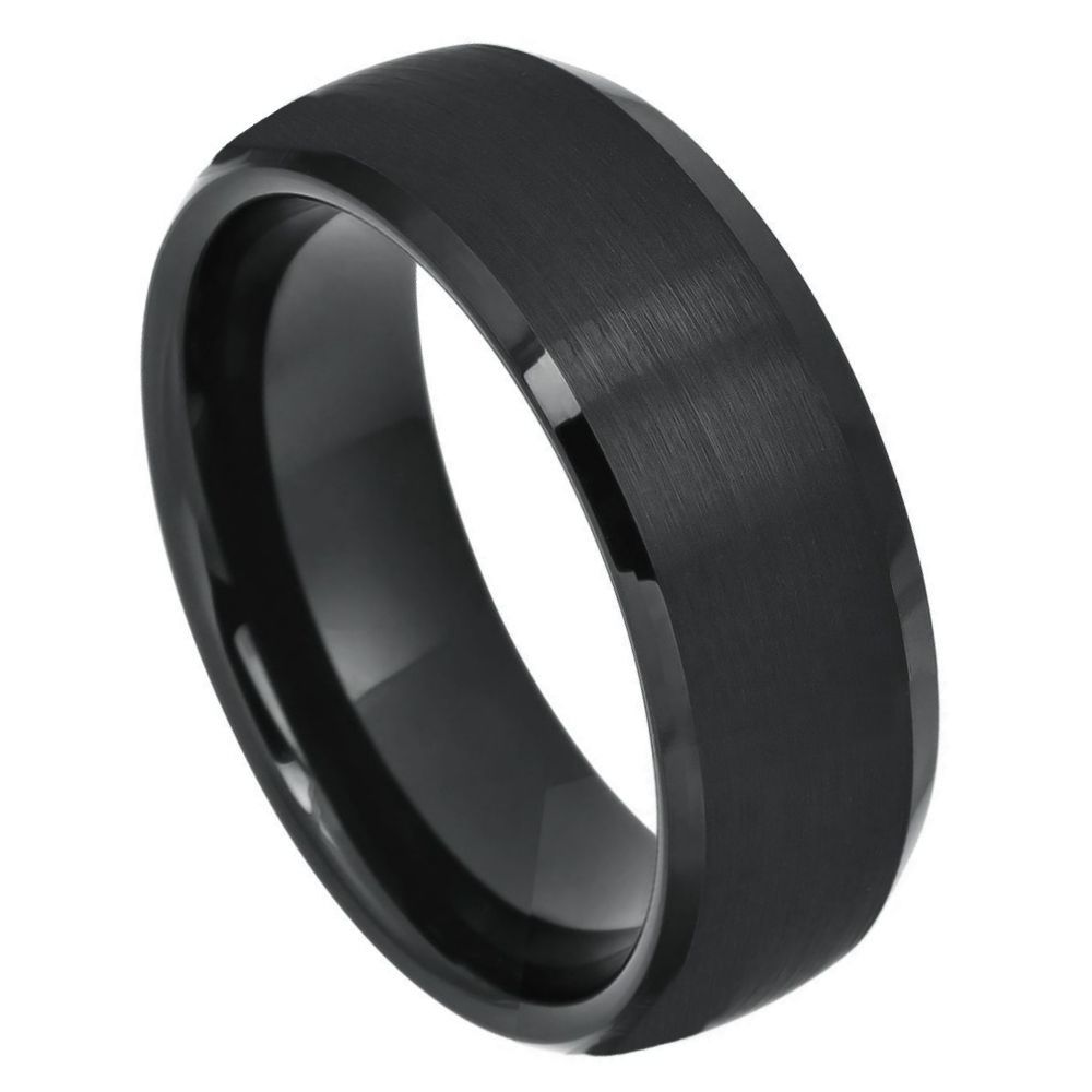 697-8mm Black IP Plated Domed Brushed Center High Polished Beveled Edge
