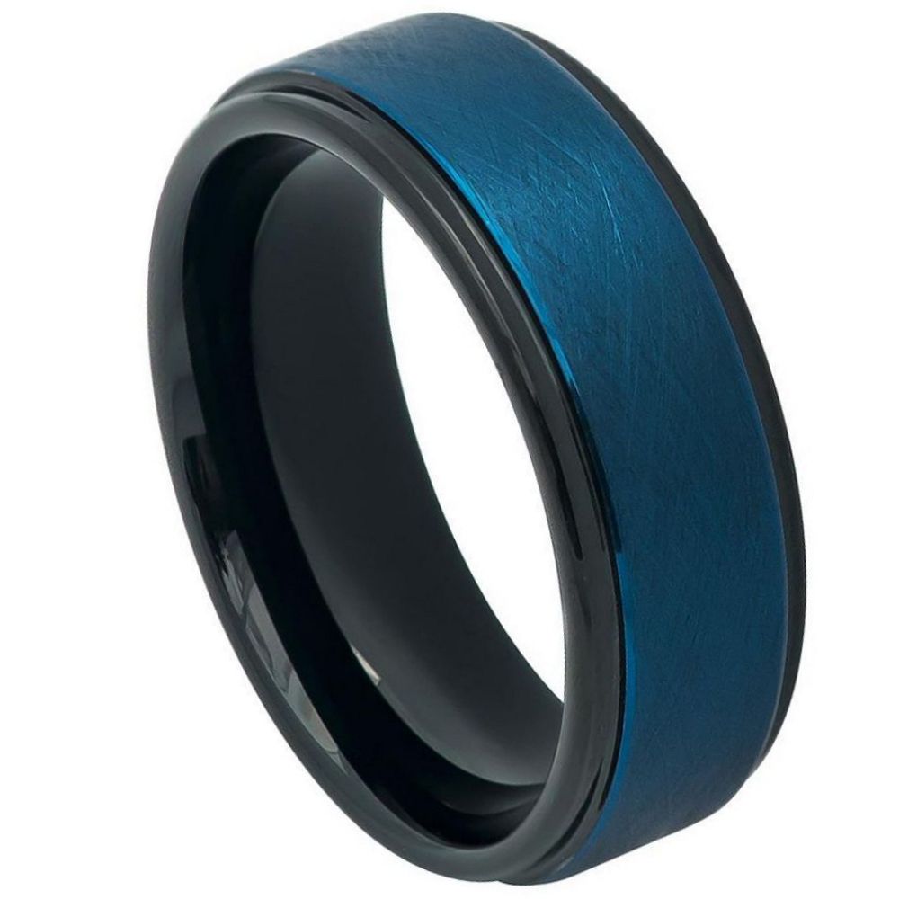 709-8mm Blue Tone IP Plated Ice Finish Center High Polished Stepped Edge