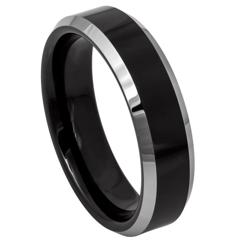 730-6mm Black IP Plated Center High Polished Steel Color Beveled Edge