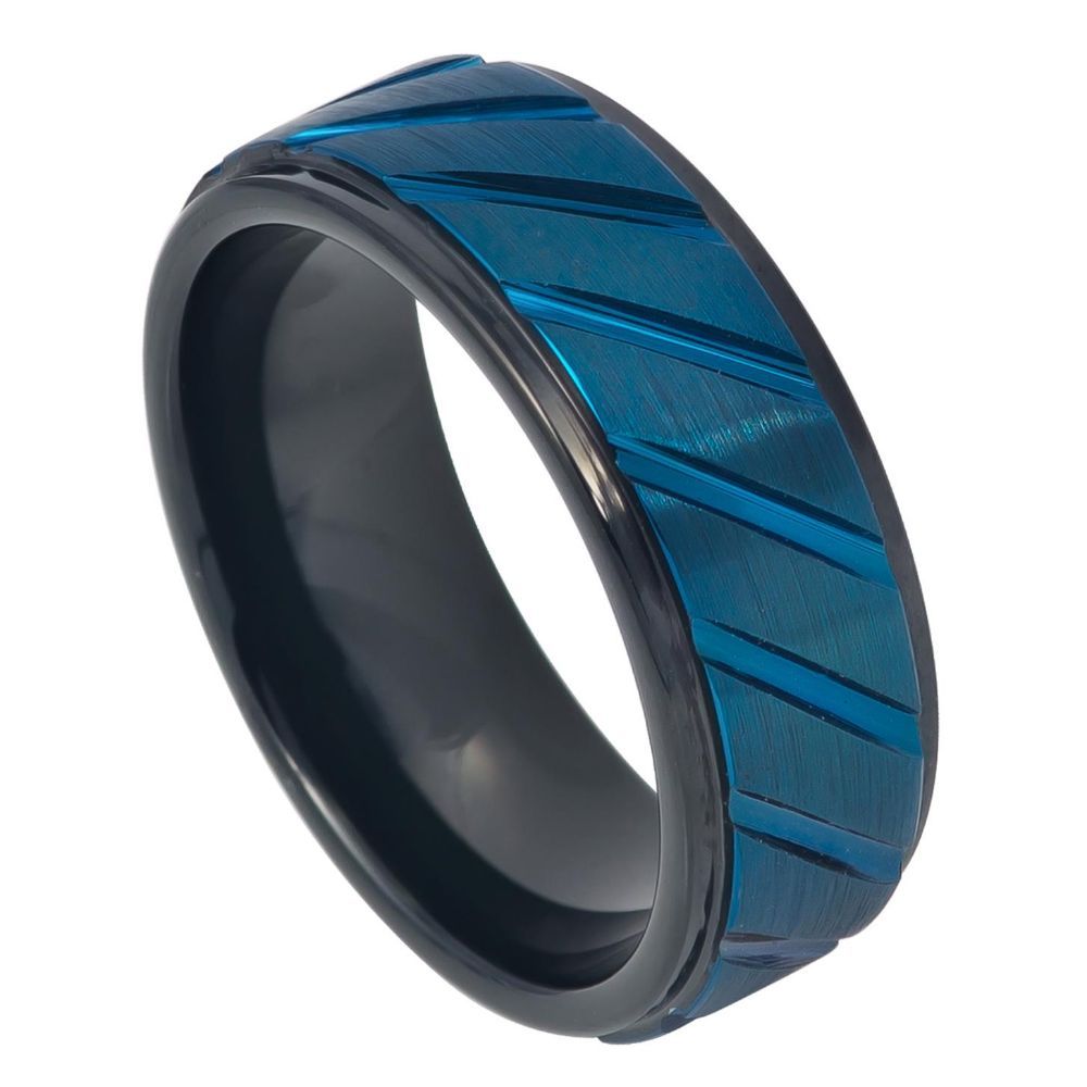 734-8mm Blue IP Plated Diagonally Grooved Finish Center & Black IP