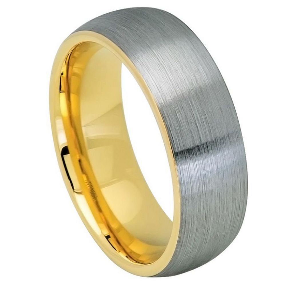 738-8mm Domed Yellow Gold IP Plated Inside & Gun Metal Brushed Center