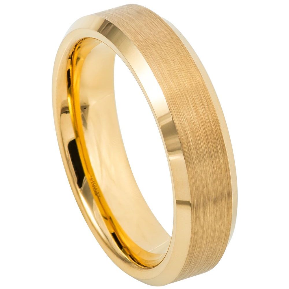 747-6mm Brush Polished Yellow Gold IP Plated Center & Shiny Beveled Edge