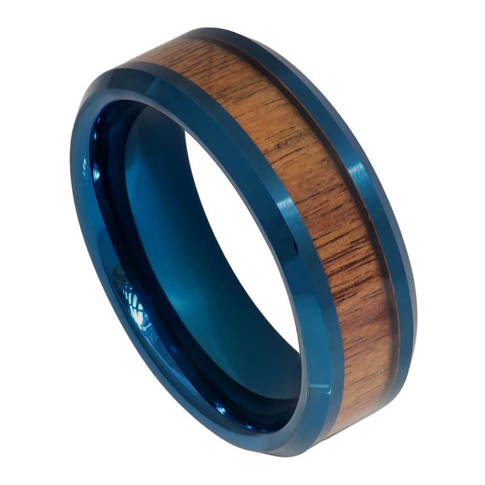 752-8mm Blue IP Plated Inner Ring with Hawaiian Koa Wood Inlay