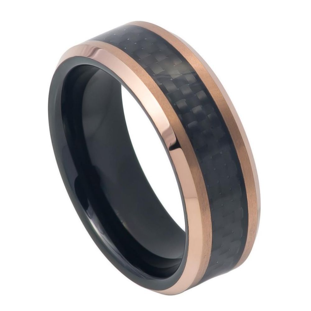 753-8mm Two-tone Black IP Inside & Rose Gold IP Finish, Inlayed with Black Carbon Fiber