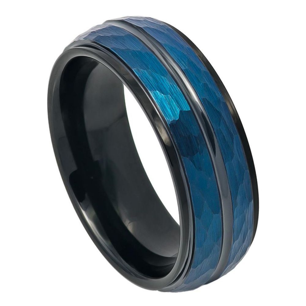 754-8mm Two-tone Blue IP & Black IP Plated Hammered Finish High Polished