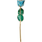 Lacquered Aquamarine Colored Rose with Gold Trim