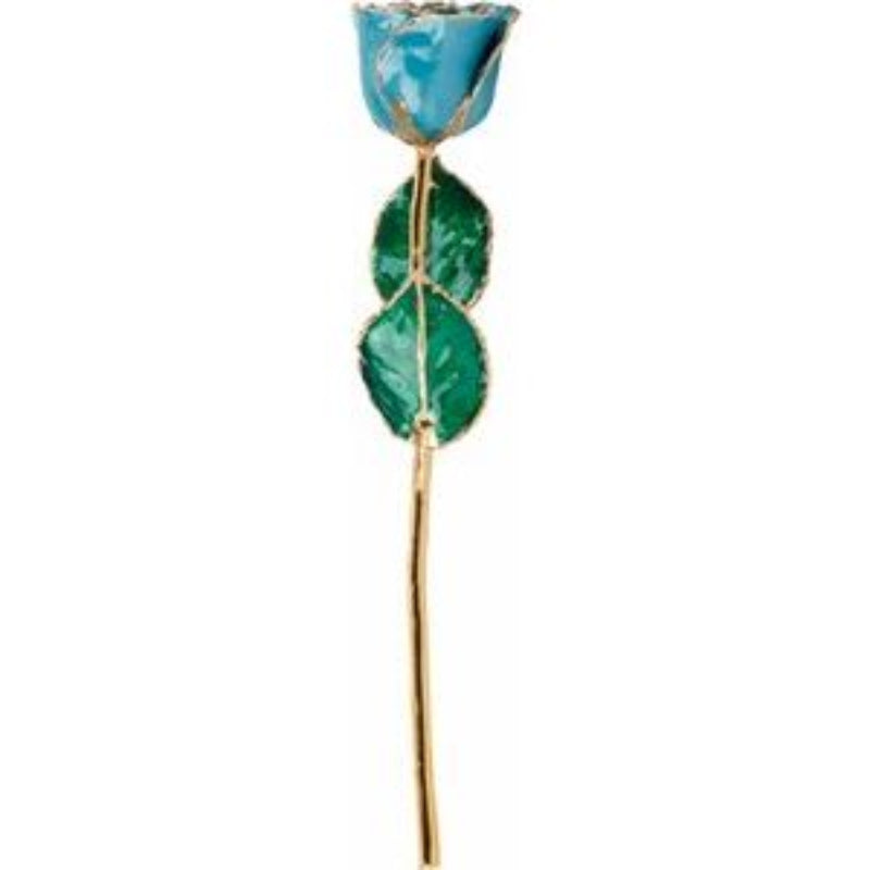 Lacquered Aquamarine Colored Rose with Gold Trim