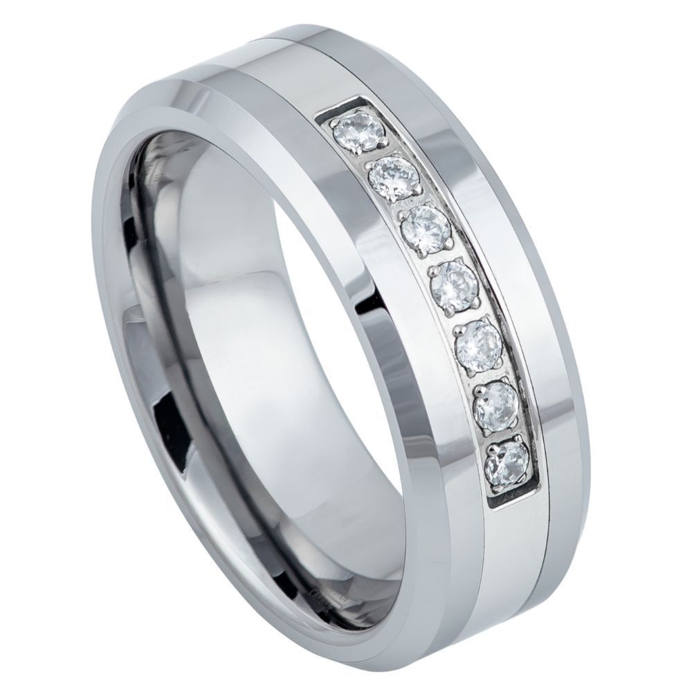 772-8mm High Polished Beveled Edge with 7 Round CZs
