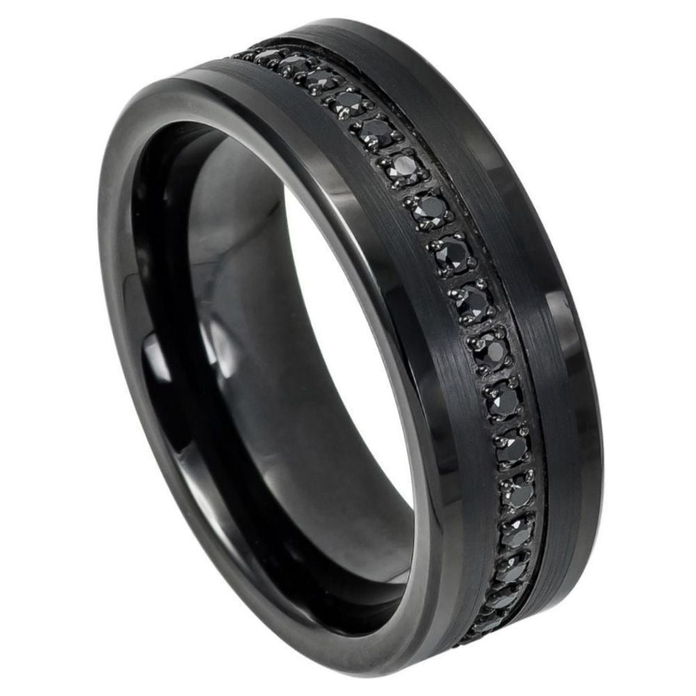 775-8mm Black IP Plated Prong-set Round-cut Black CZ Eternity