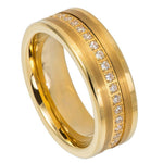 776-8mm Yellow IP Plated Pipe-cut Brushed Center Prong-set Round-cut Cubic Zirconia Eternity