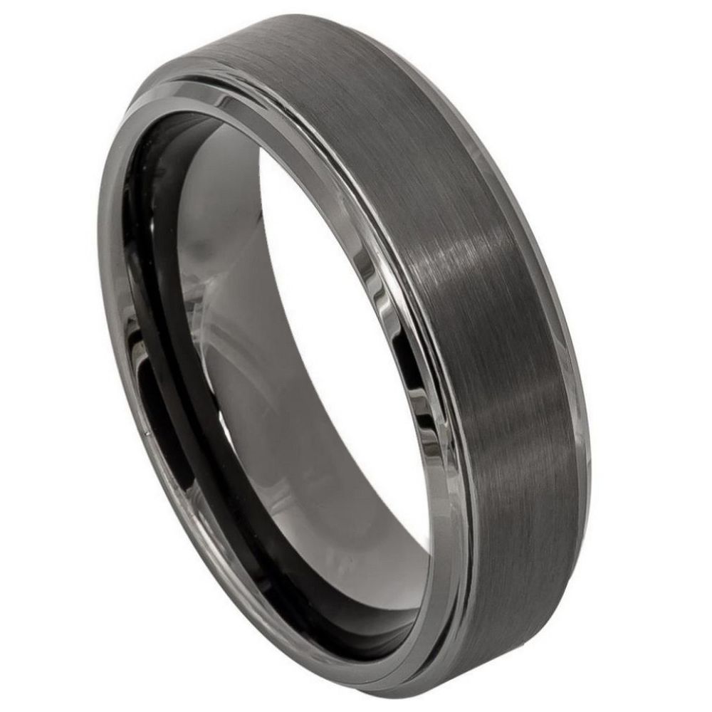 806-6mm Gun Metal IP Plated Brushed Center High Polish Stepped Edge 6mm