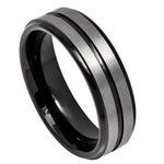 808-6mm Two-tone Black IP Plated Center Grooved Brushed Finish Stepped Edge