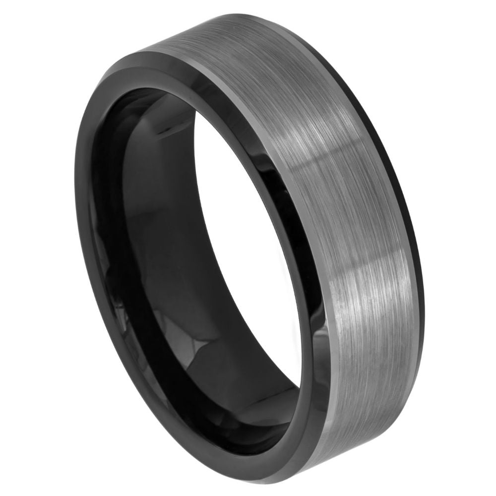 822-8mm Two-tone Black IP PlatedÂ Brushed Center Beveled Edge
